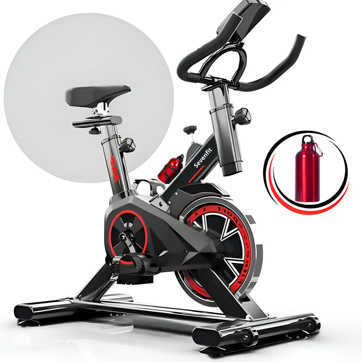 Bicicleta Ergométrica Fitness para Cardio e Musculação 6kg Inercia com base
                      Cor Preto e Vermelho Marca Sevenfit
