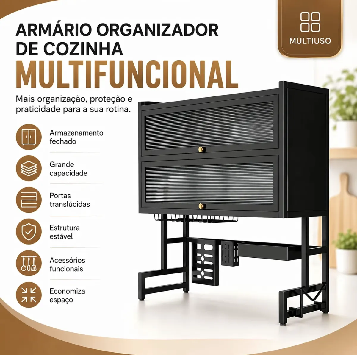 Escorredor de Louças Suspenso 65/85/95/105cm + Armário em Aço | Para Pratos, Copos, Talheres e Utensílios - 2