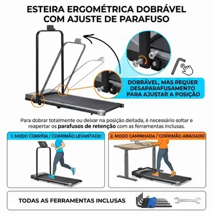 Esteira Ergométrica Dobrável Portátil 2 em 1 Bivolt | Caminhe até 6km/h ou Corra até 10km/h - 5