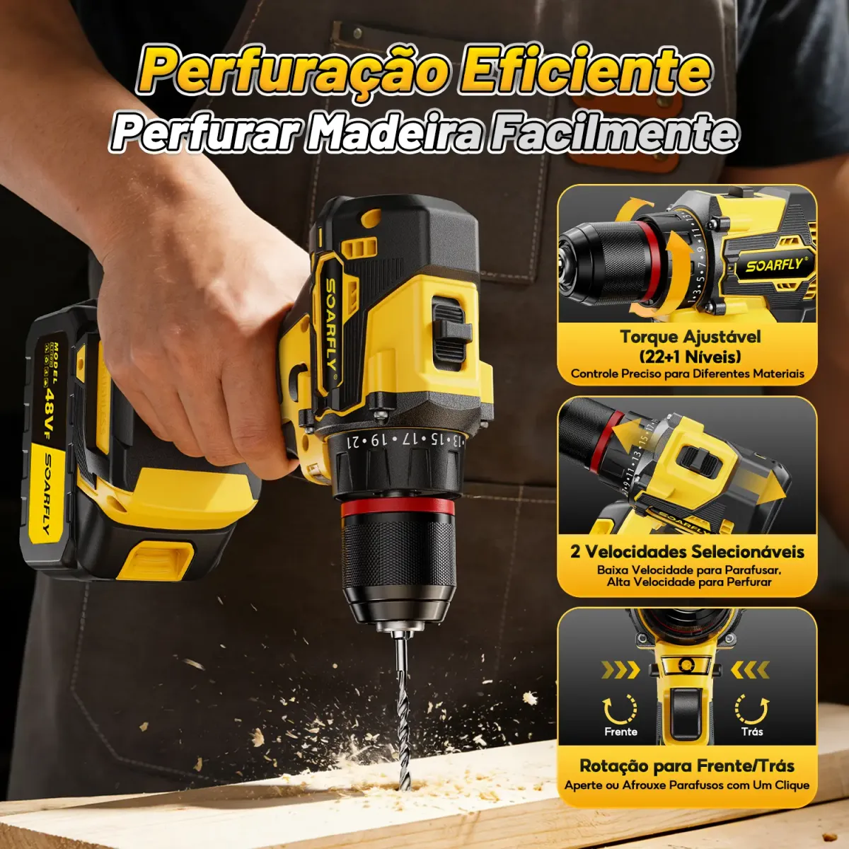 [SOARFLY] Kit Ferramentas 4 em 1 48Vf | Íon Lítio Baterias Sem Fio| Martelete + Esmerilhadeira + Furadeira Parafusadeira +Impacto Chave | Ideal para Reformas Residenciais e Reparos Domésticos - 5