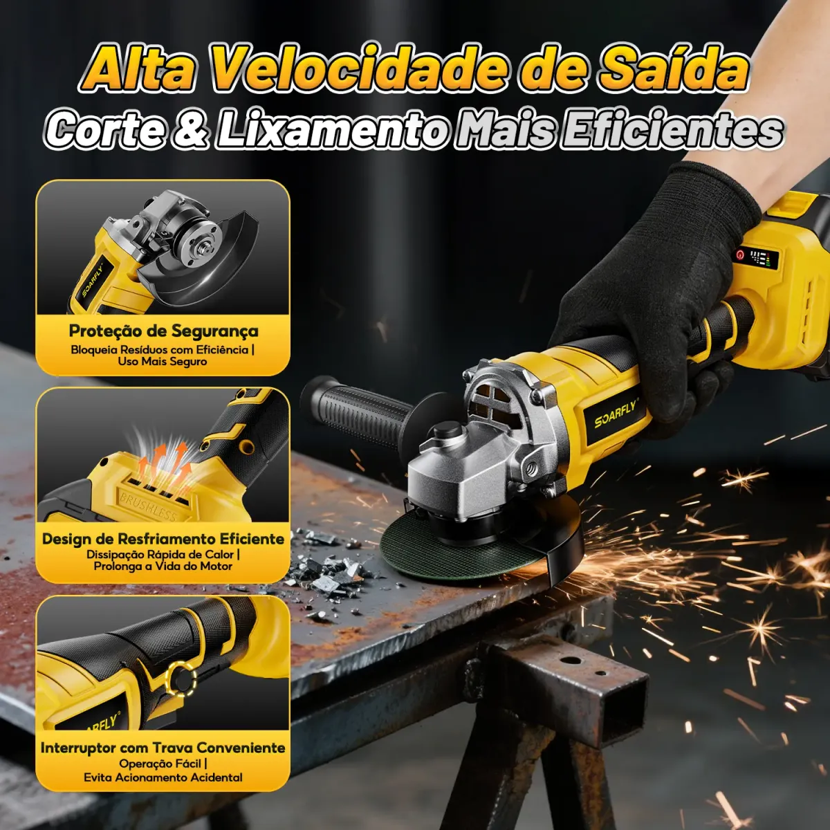 [SOARFLY] Kit Ferramentas 4 em 1 48Vf | Íon Lítio Baterias Sem Fio| Martelete + Esmerilhadeira + Furadeira Parafusadeira +Impacto Chave | Ideal para Reformas Residenciais e Reparos Domésticos - 6