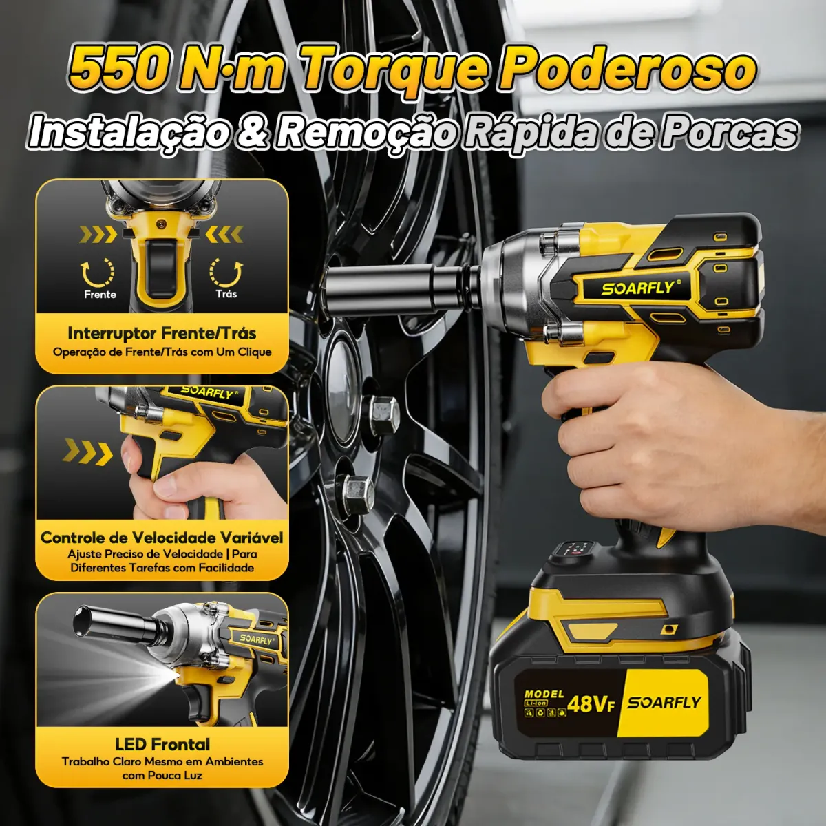 [SOARFLY] Kit Ferramentas 4 em 1 48Vf | Íon Lítio Baterias Sem Fio| Martelete + Esmerilhadeira + Furadeira Parafusadeira +Impacto Chave | Ideal para Reformas Residenciais e Reparos Domésticos - 7