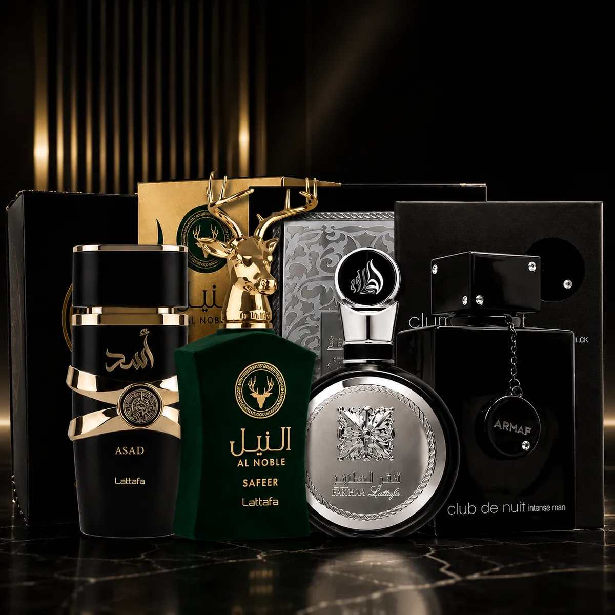 Kit 4 Perfumes Árabes Masculino - Assad Lattafa, Al Noble Safeer, Lattafa Fakhar e Club de Nuit - (100ml Cada)